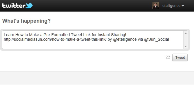 Formatted Twitter Message in the Post a Tweet Box