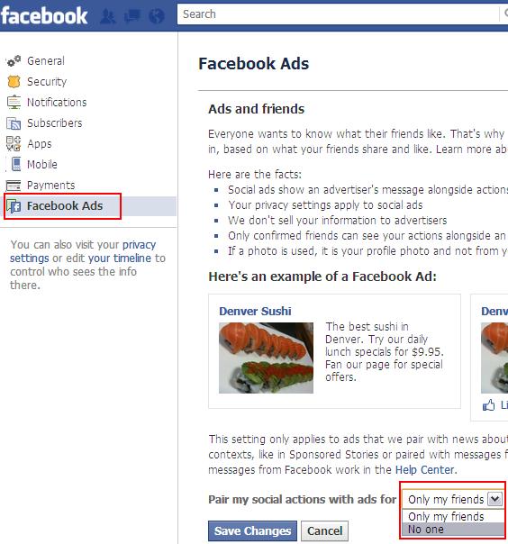 Setting to remove yourself from Facebook Ads