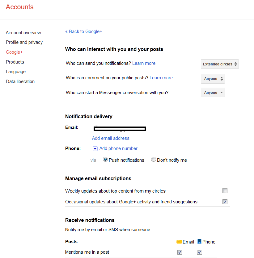 Google+ settings Google Plus Privacy Settings