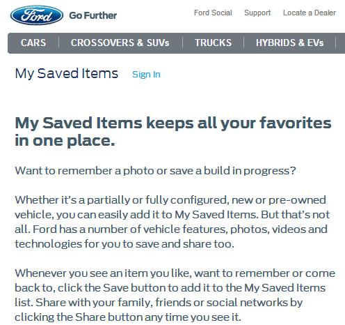 Ford Saved Items