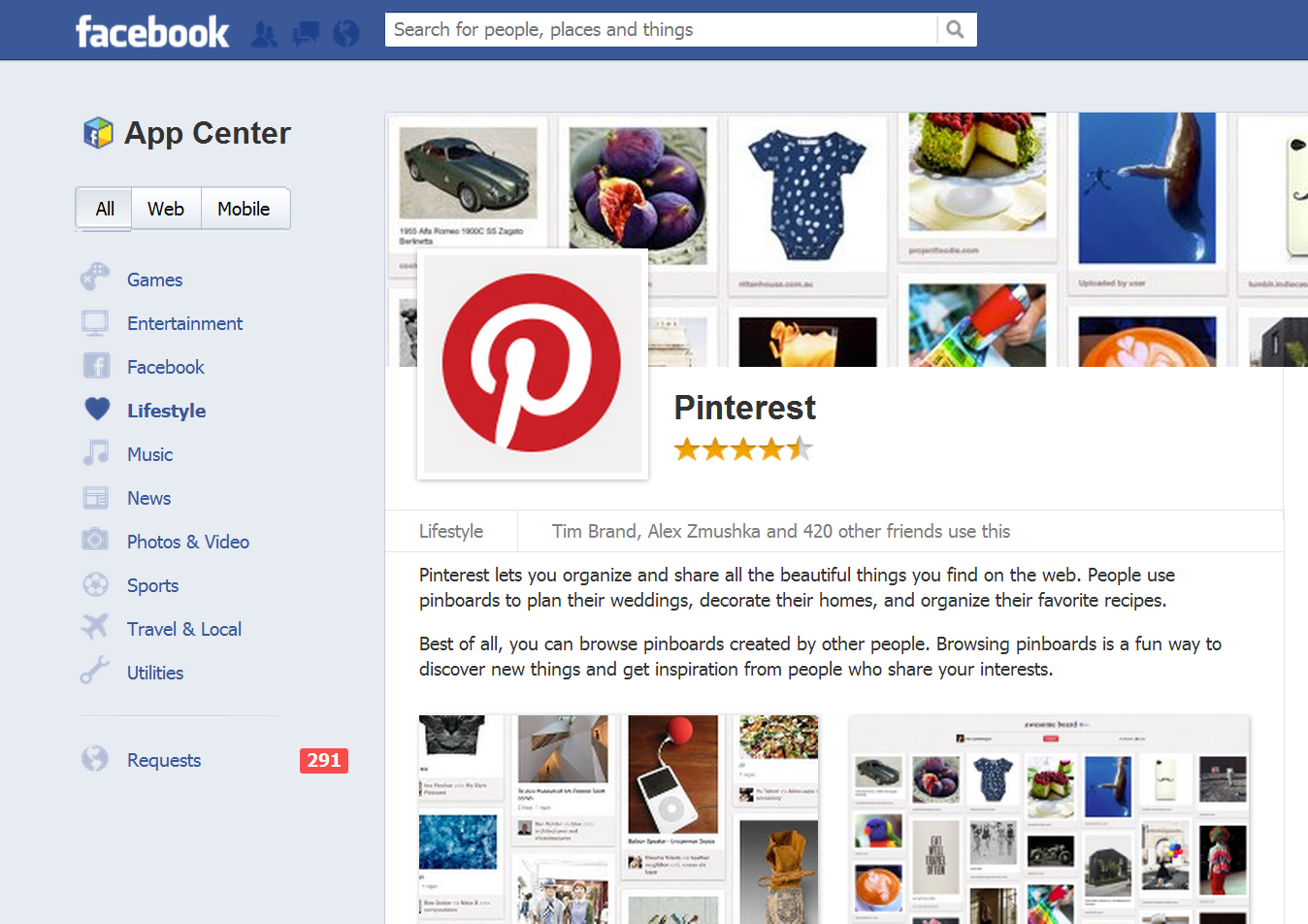 Pinterest Facebook App