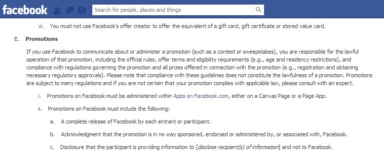 Facebook Promotions Rules