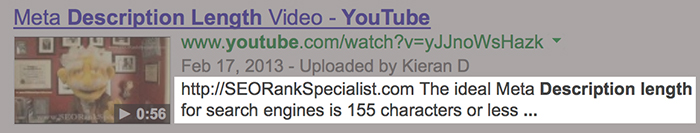 Youtube video description in search results