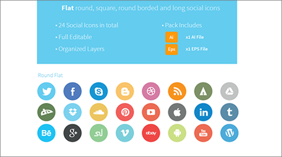 Multishaped Flat Social Icons