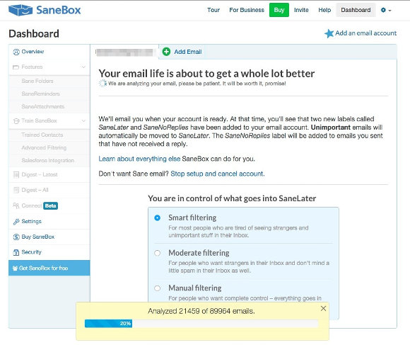 Sanebox Screen Capture from Cracking the Success Code: 6 Tools Your Business Needs